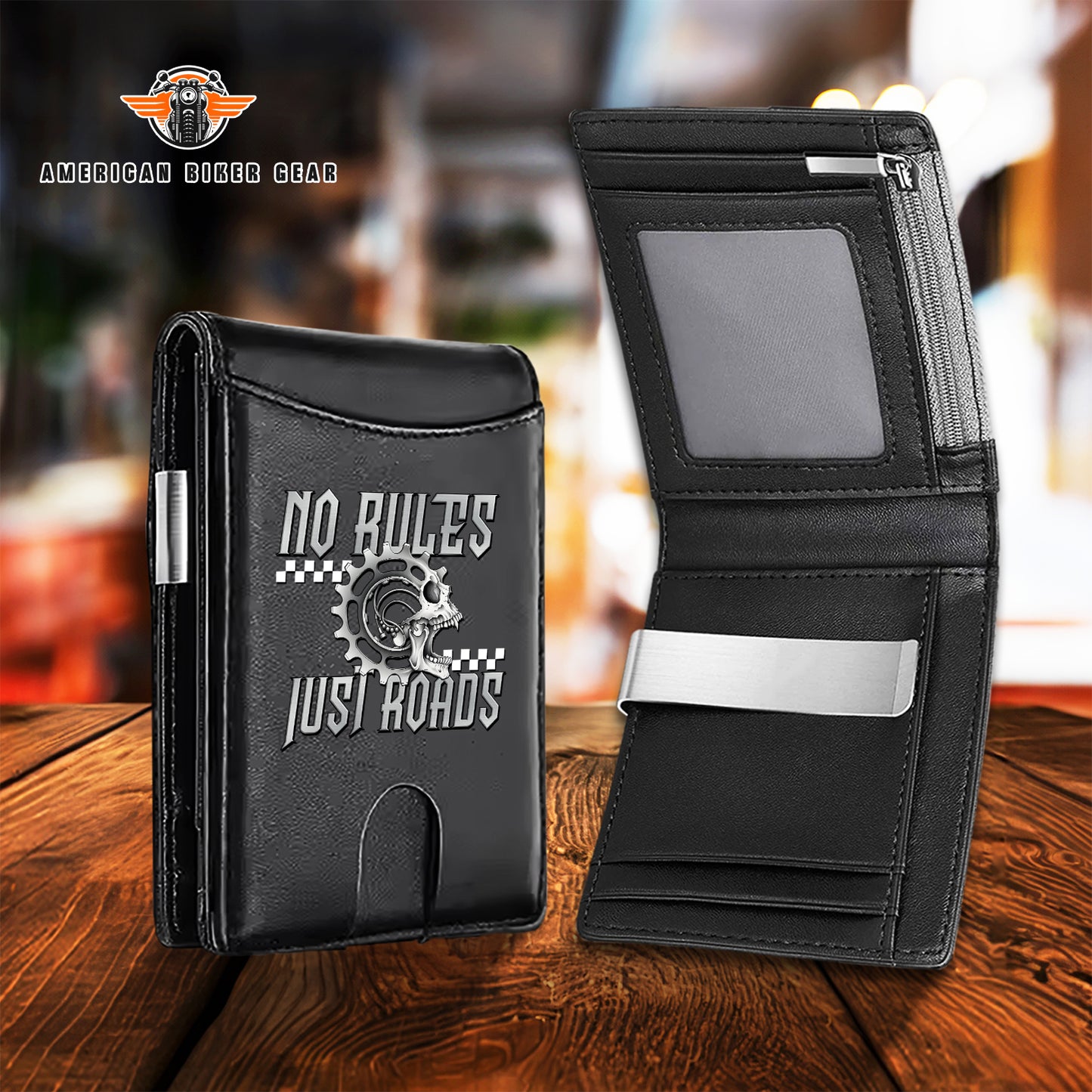Biker Personalized Leather Money Clip Slim Wallet TN02