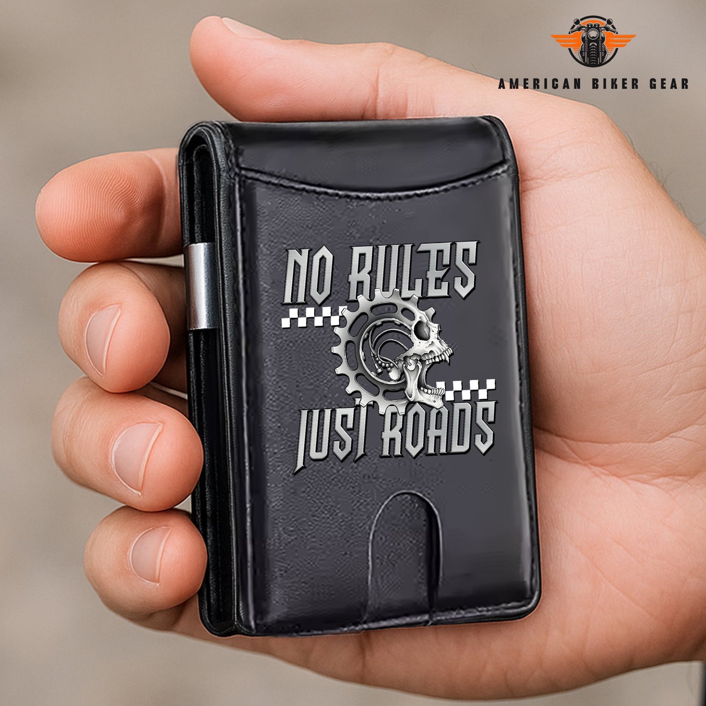 Biker Personalized Leather Money Clip Slim Wallet TN02