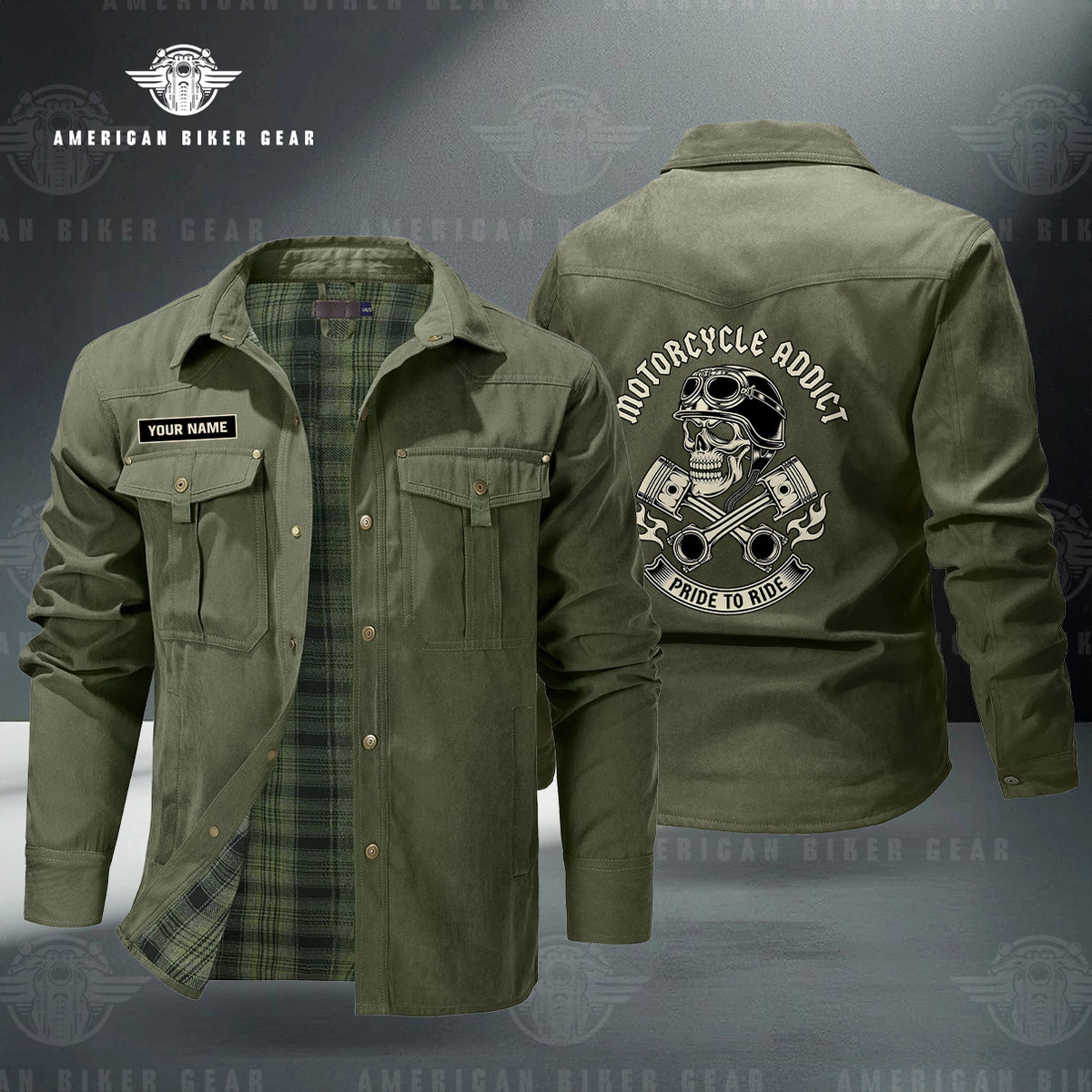 Vintage Skull & Pistons Personalized Men's Jackets Flannel Lined TN13