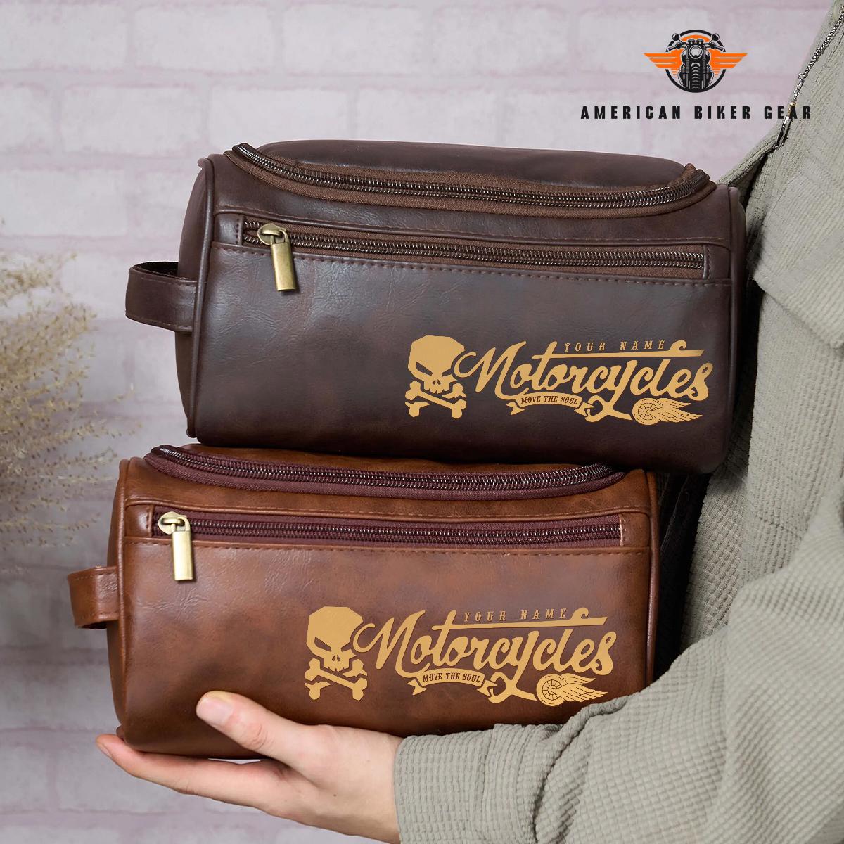 Biker Personalized Leather Toiletry Bag TN03