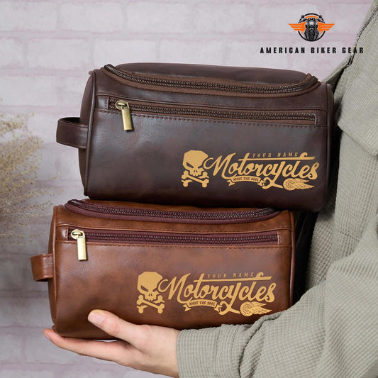 Biker Personalized Leather Toiletry Bag TN03