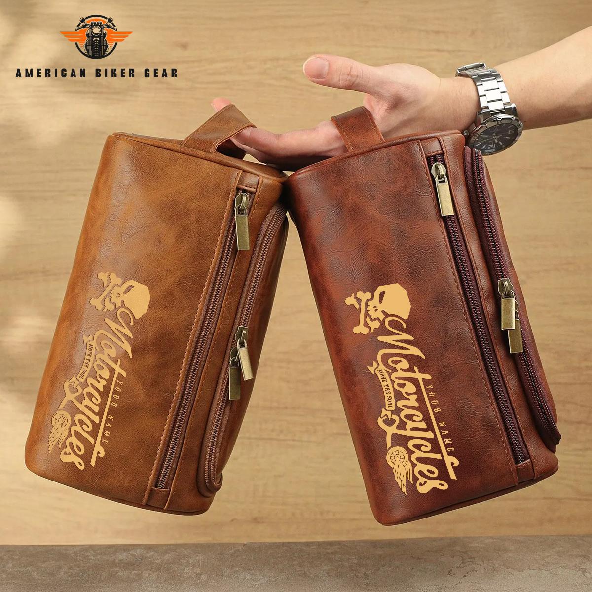 Biker Personalized Leather Toiletry Bag TN03