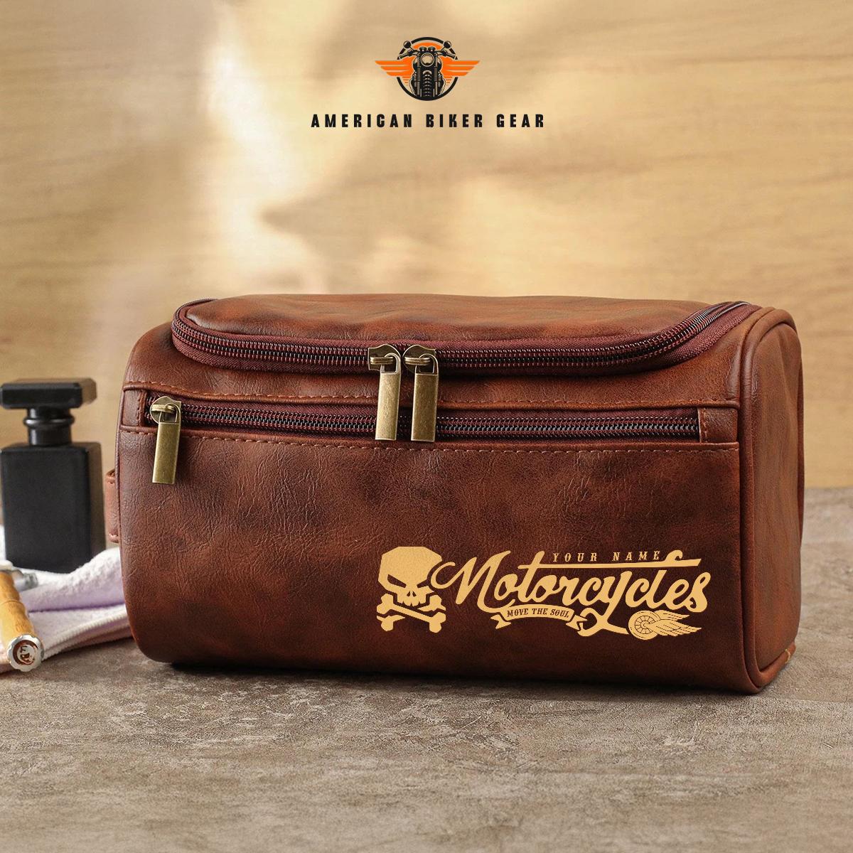 Biker Personalized Leather Toiletry Bag TN03