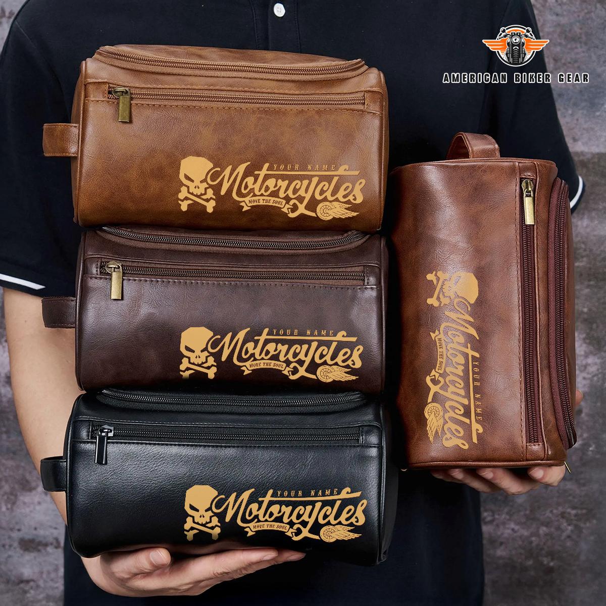 Biker Personalized Leather Toiletry Bag TN03