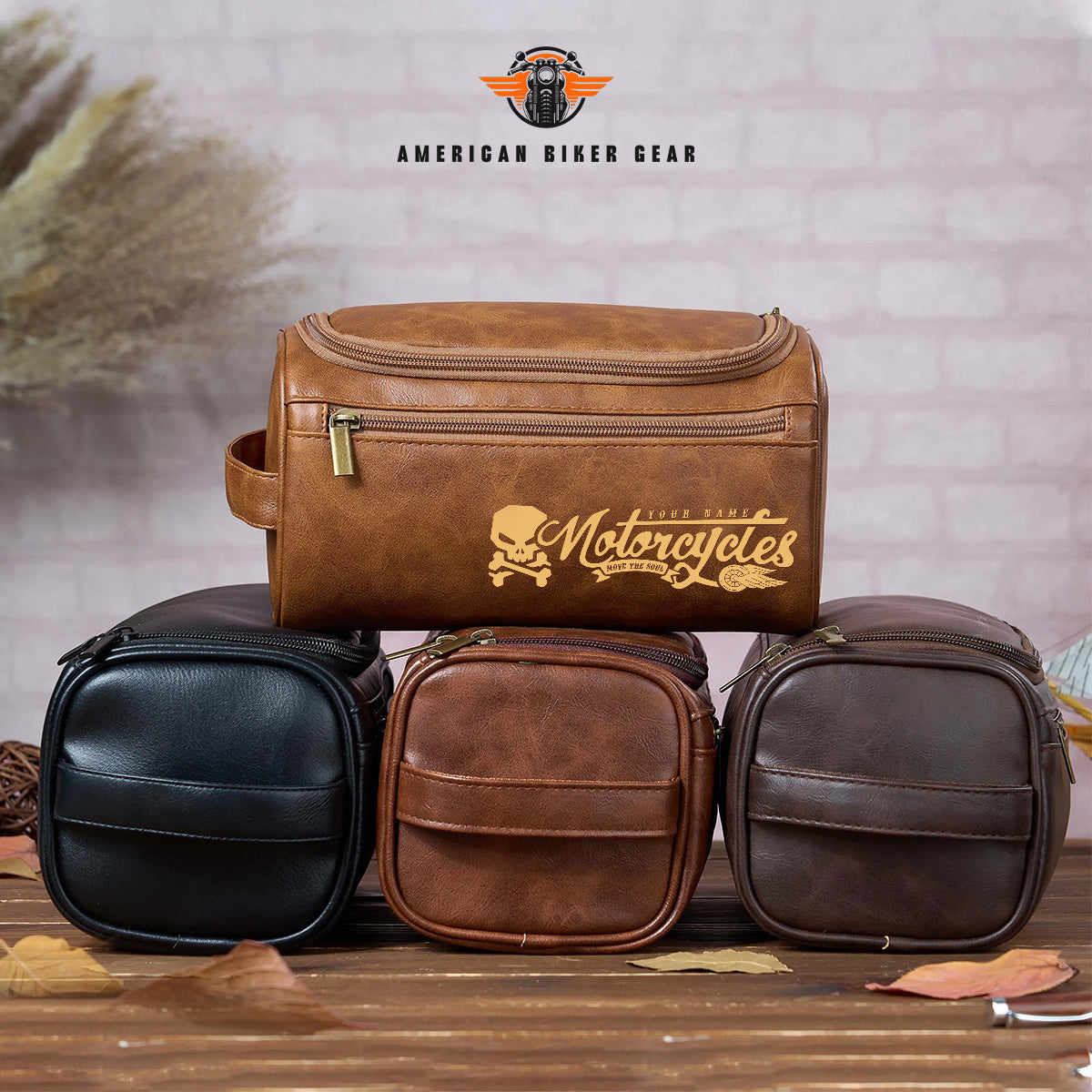 Biker Personalized Leather Toiletry Bag TN03