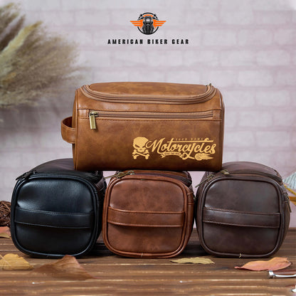 Biker Personalized Leather Toiletry Bag TN03