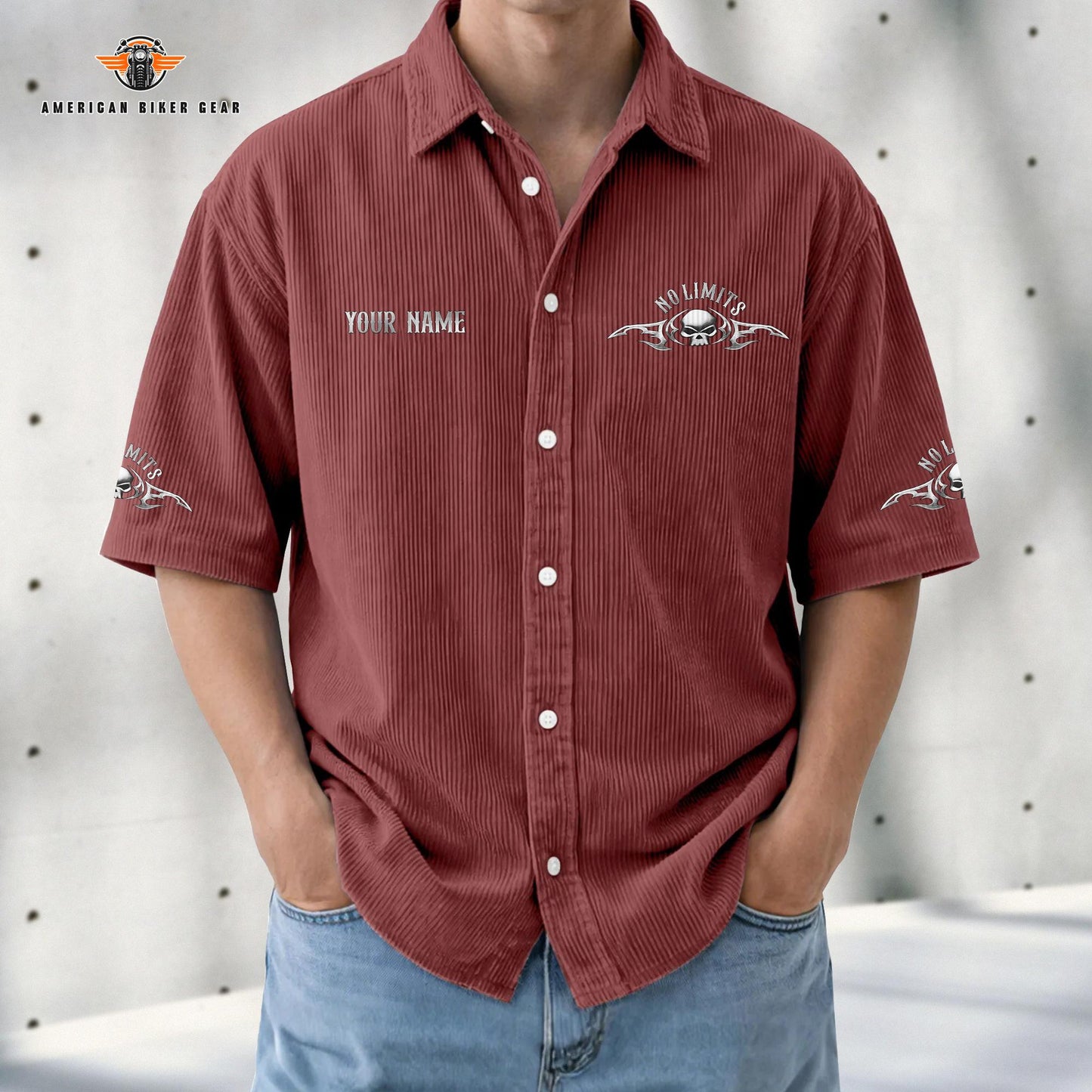 Biker Personalized Retro Corduroy Button Shirt TN05