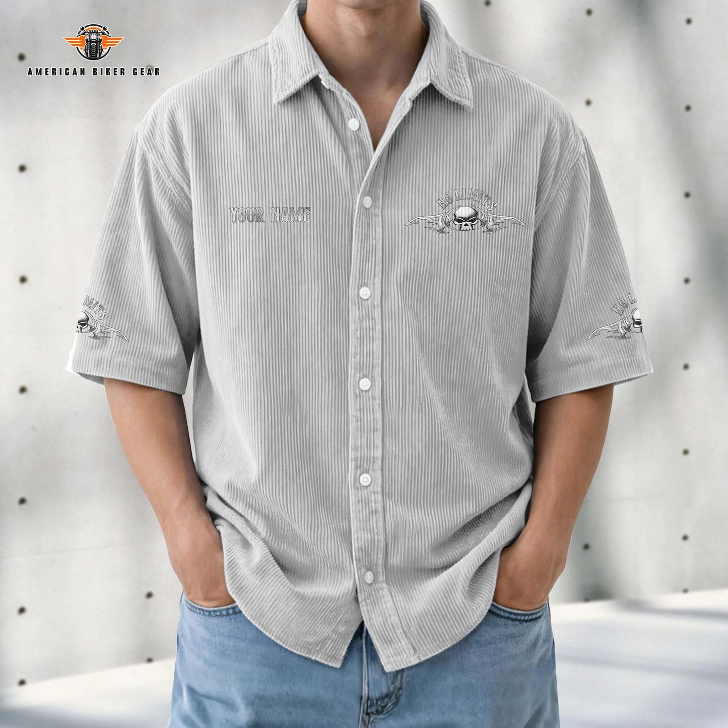 Biker Personalized Retro Corduroy Button Shirt TN05