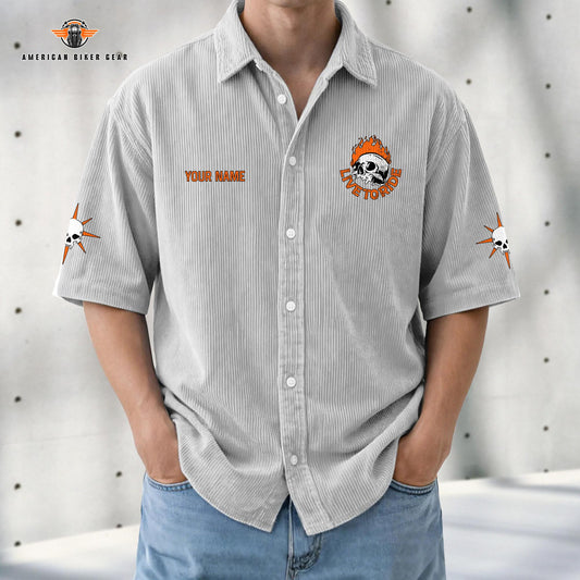 Biker Personalized Retro Corduroy Button Shirt TN06