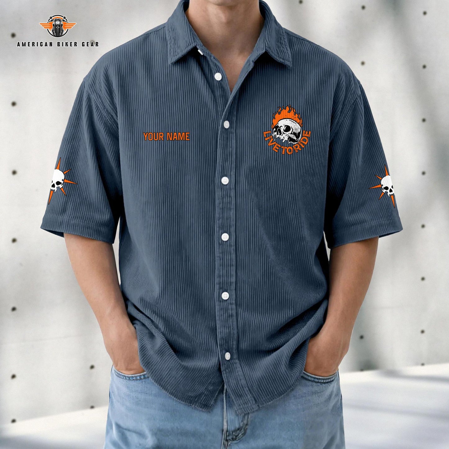 Biker Personalized Retro Corduroy Button Shirt TN06