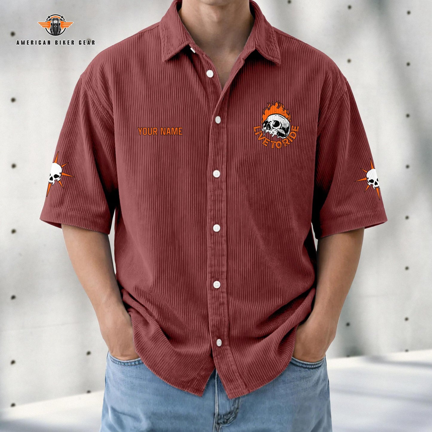 Biker Personalized Retro Corduroy Button Shirt TN06