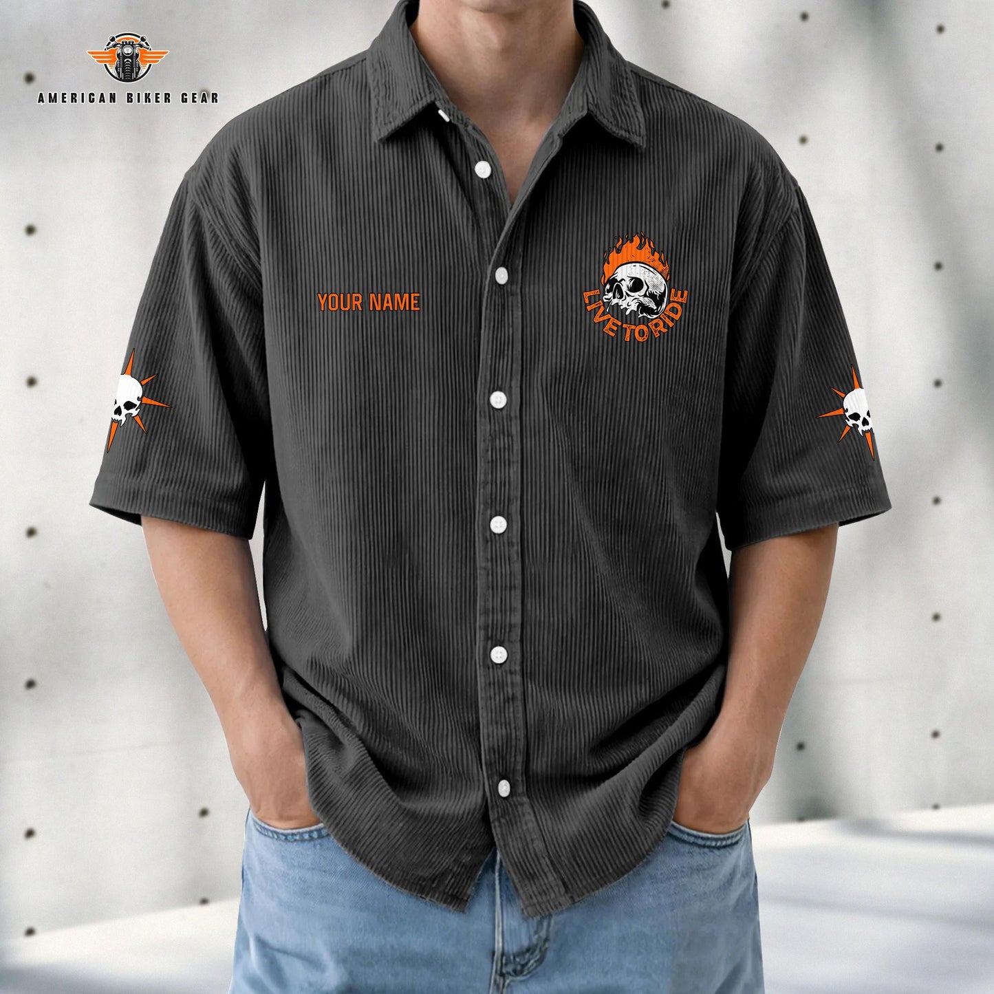 Biker Personalized Retro Corduroy Button Shirt TN06