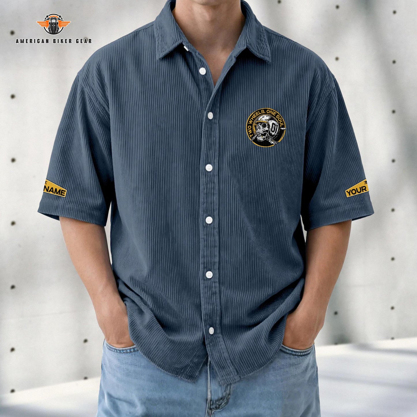 Biker Personalized Retro Corduroy Button Shirt TN07