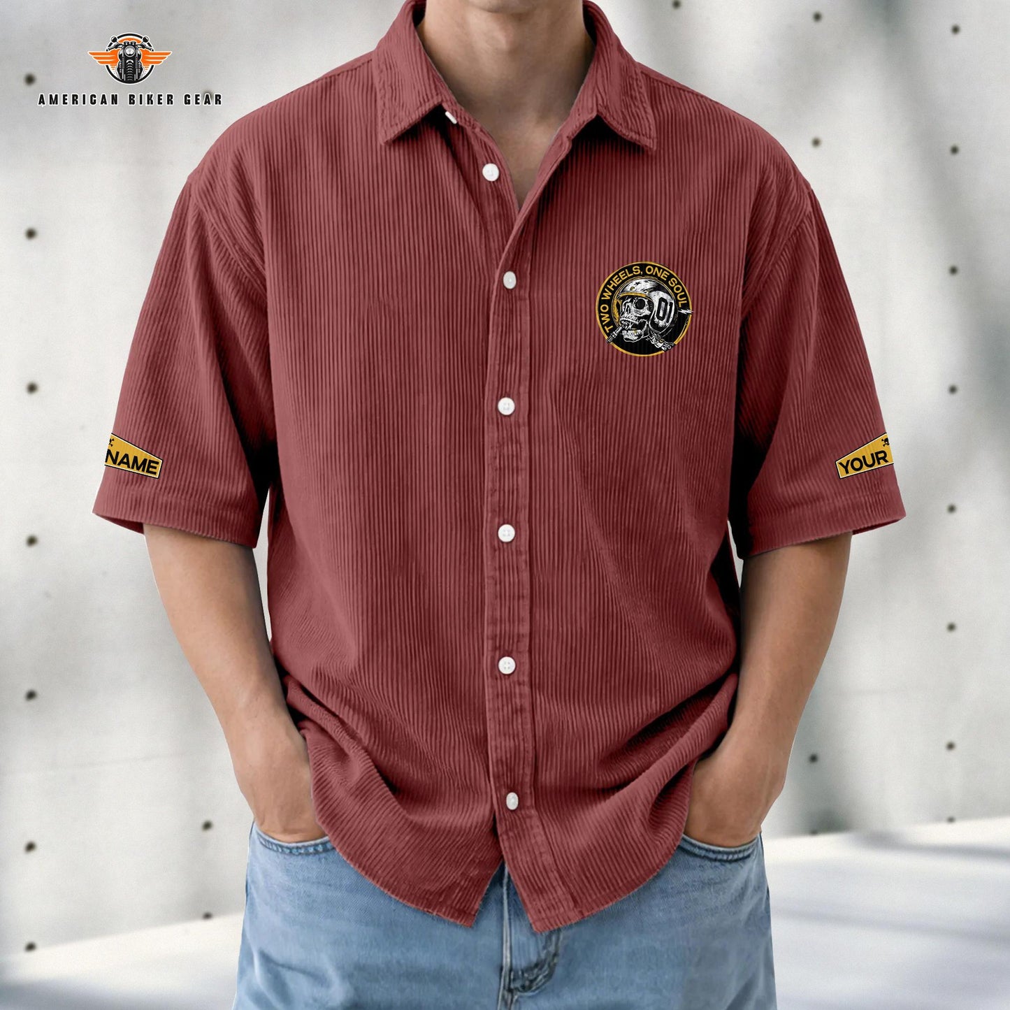 Biker Personalized Retro Corduroy Button Shirt TN07