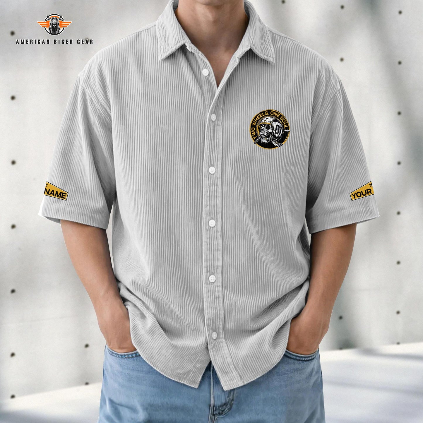 Biker Personalized Retro Corduroy Button Shirt TN07