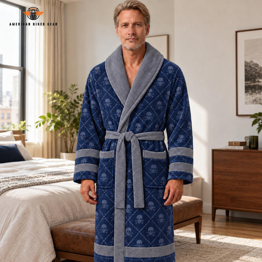 Navy Blue Skull & Crossbones Bathrobes TN07