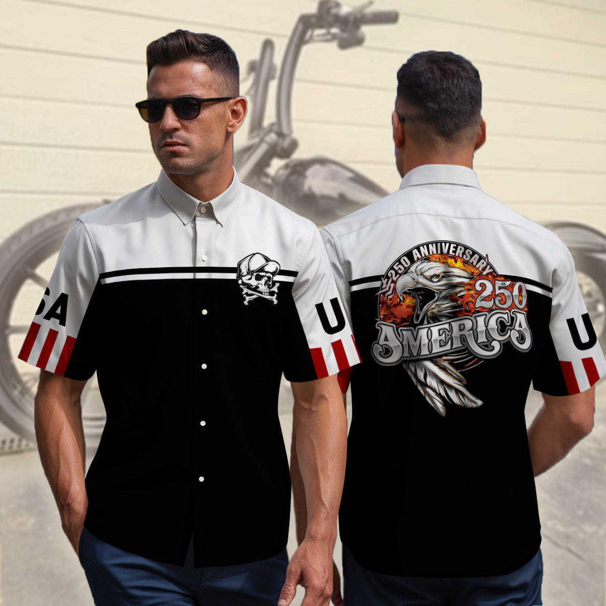 Biker USA 250th Anniversary Personalized Button Shirt GT09
