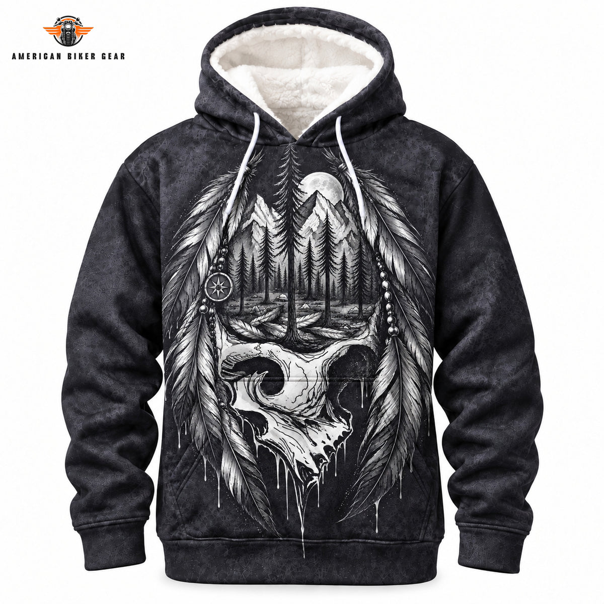 Native Eagle Feather Skull Heavy Blend Hooded Sweatshirt TN05