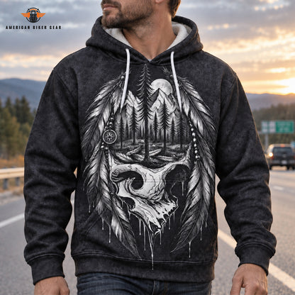 Native Eagle Feather Skull Heavy Blend Hooded Sweatshirt TN05