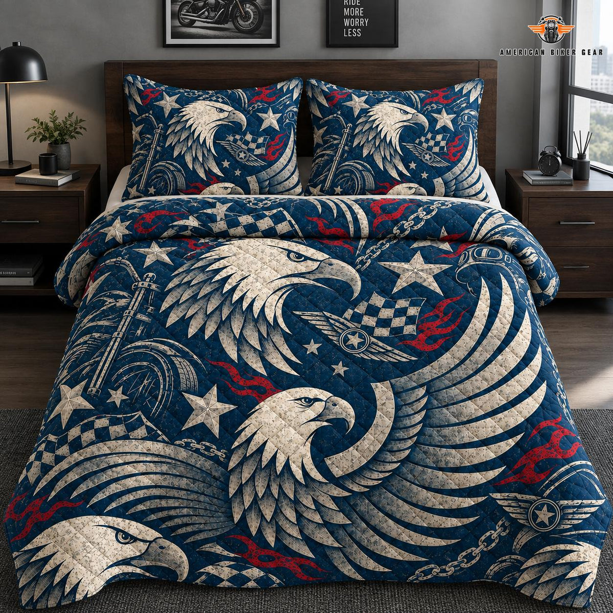 Freedom Eagle Biker Quilted Bedding Set TN05
