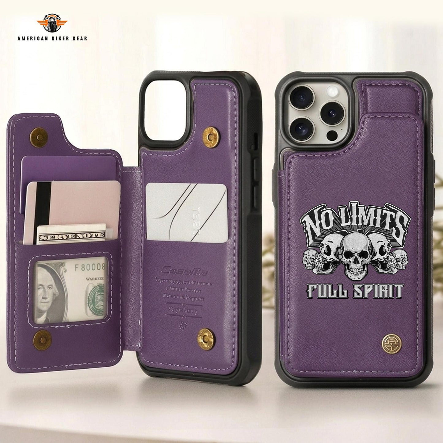 Biker Personalized Leather Wallet Phone Case TN09