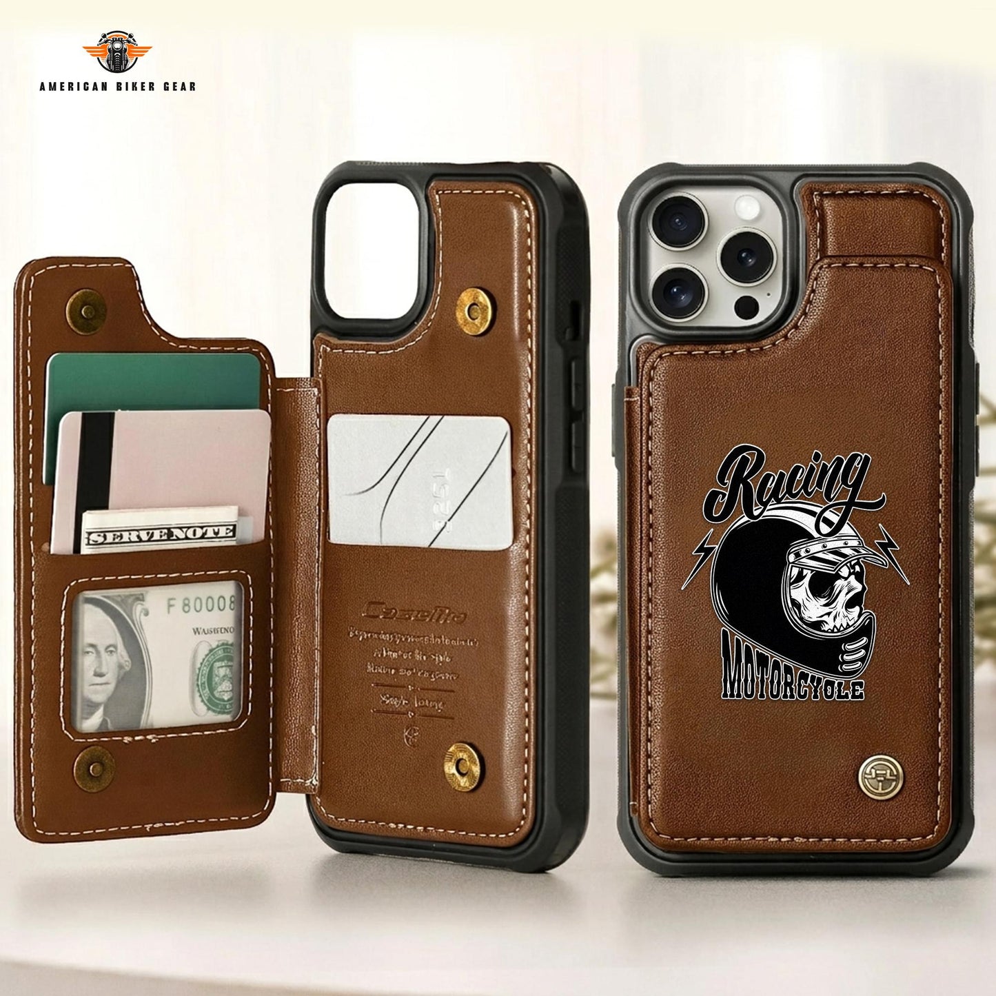 Biker Personalized Leather Wallet Phone Case TN10