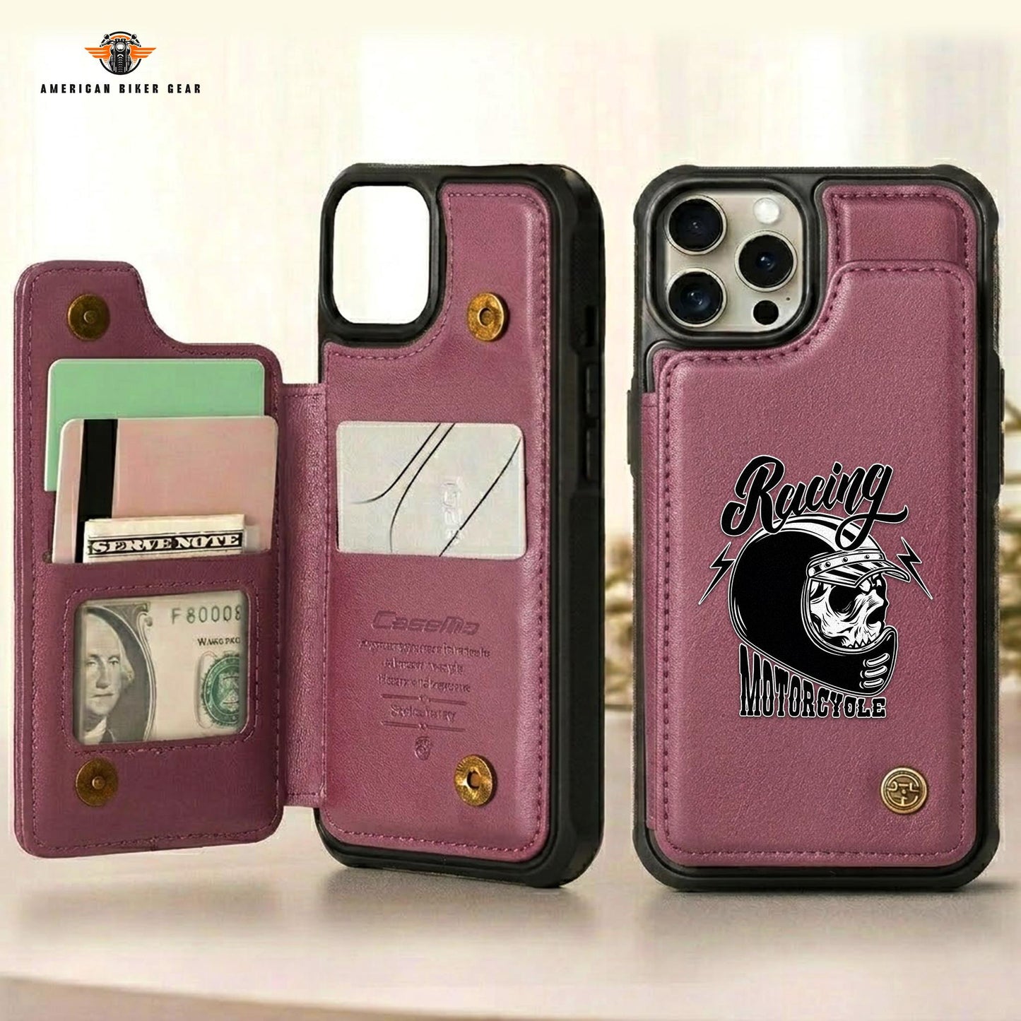 Biker Personalized Leather Wallet Phone Case TN10