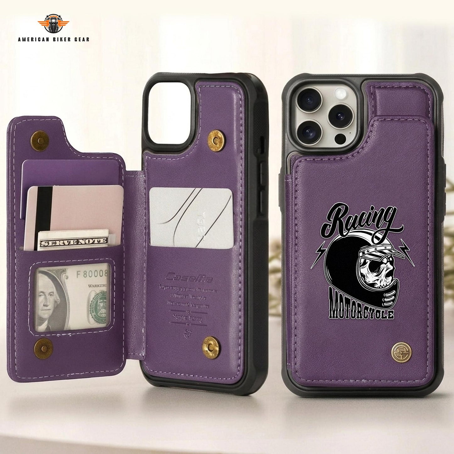 Biker Personalized Leather Wallet Phone Case TN10