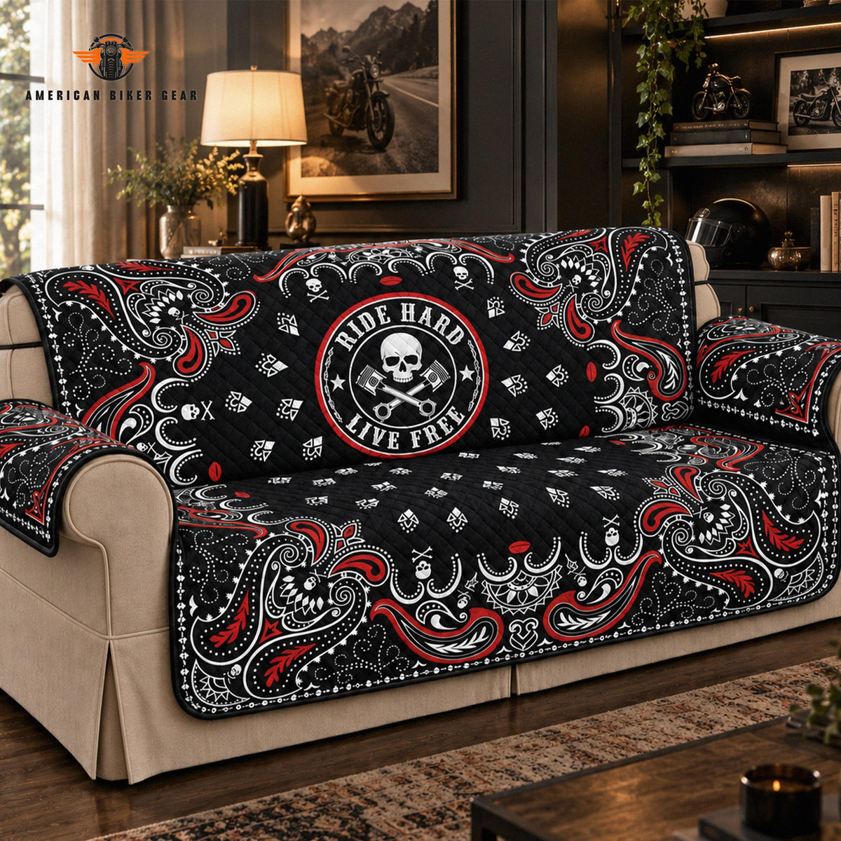 Biker Style Skull Paisley Quilted Seat Sofa TN05