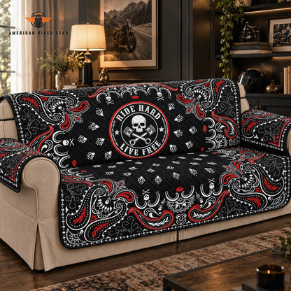 Biker Style Skull Paisley Quilted Seat Sofa TN05