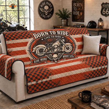 Classic Biker Skull & Motorcycle Quilted Seat Sofa TN06