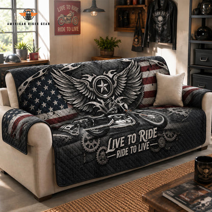 Live to Ride Vintage Biker Style Quilted Seat Sofa TN07