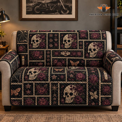 Dark Floral Skull Quilted Seat Sofa TN14
