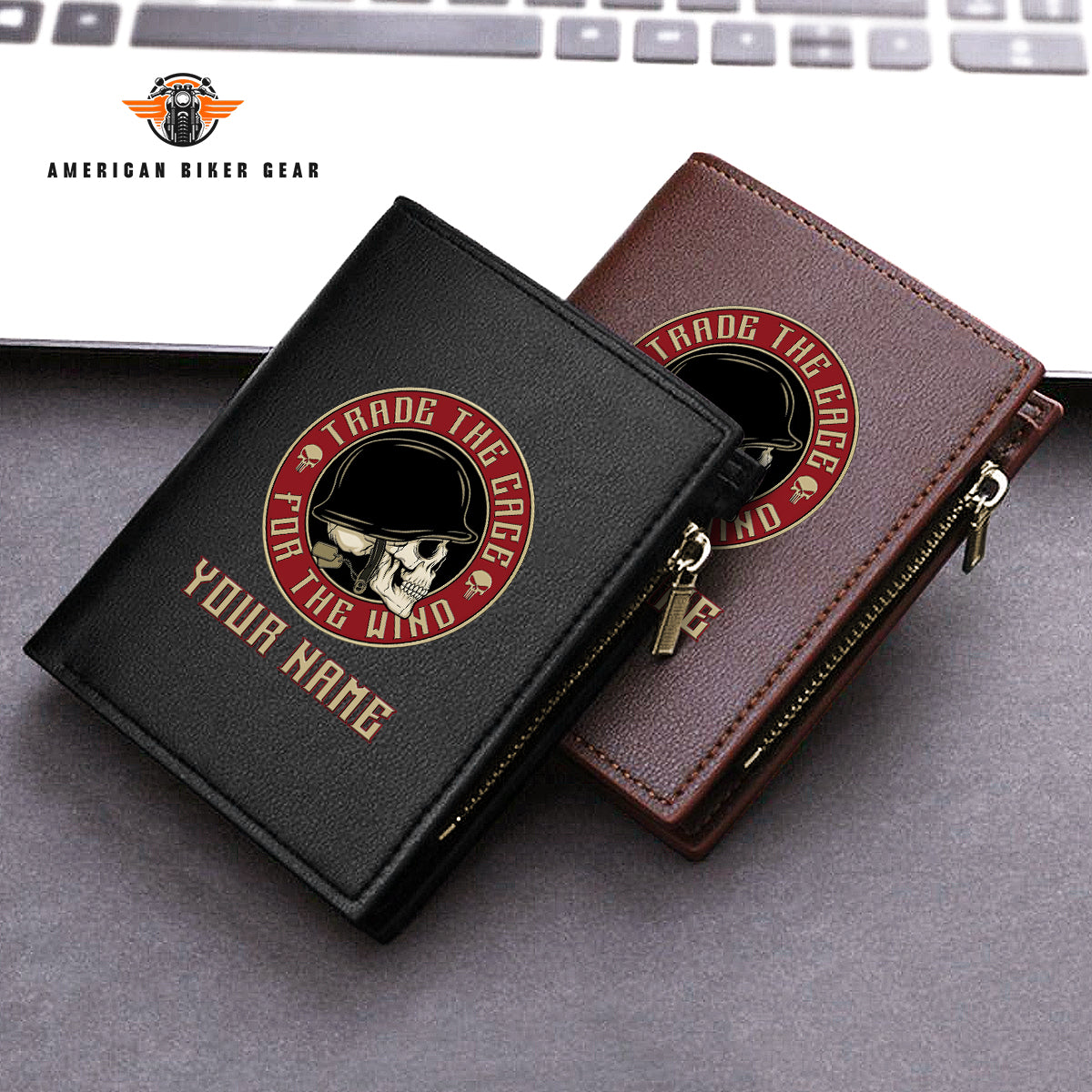 Biker Personalized Men’s Slim Vertical Leather Wallet TN01