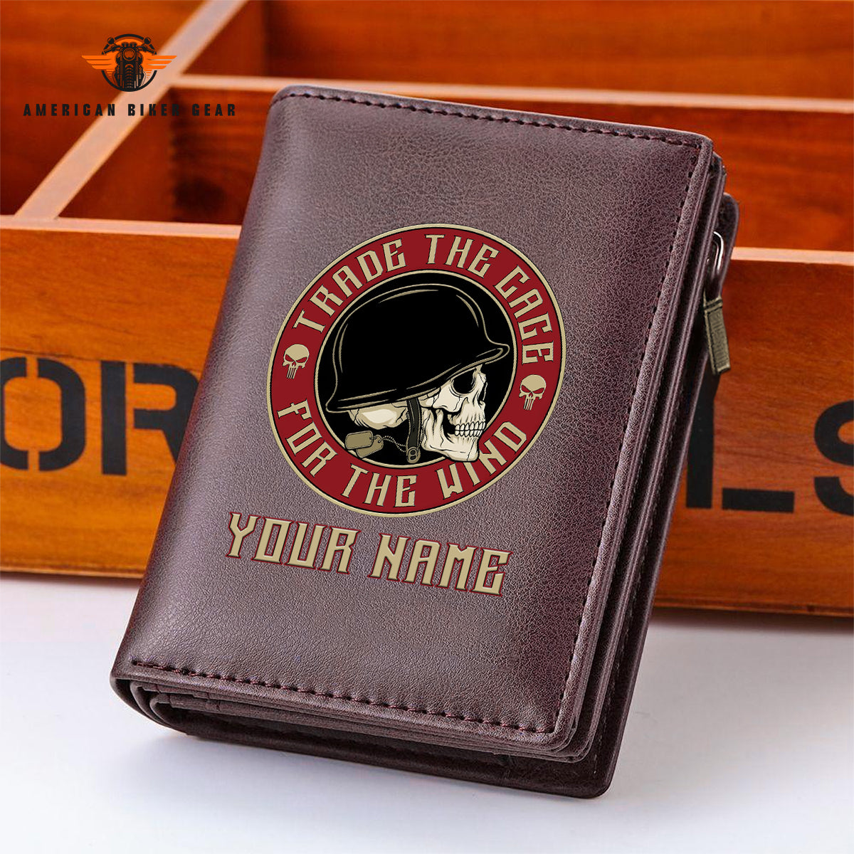 Biker Personalized Men’s Slim Vertical Leather Wallet TN01