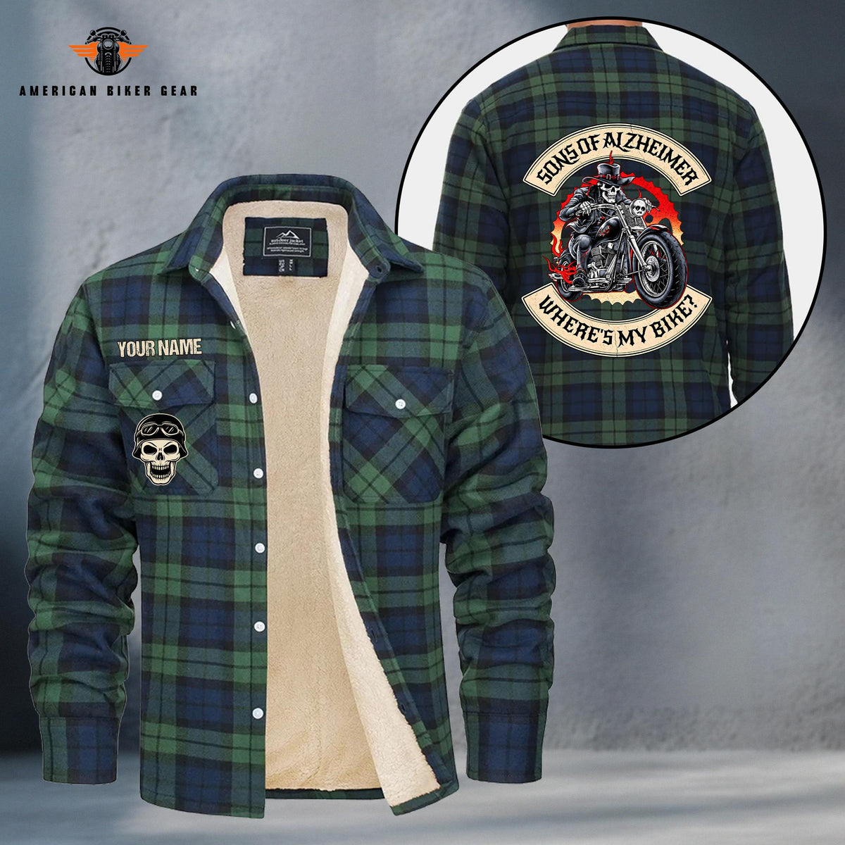 Sons Of Alzheimer Funny Biker Personalized Fleece Flannel Plaid Jacket TP18