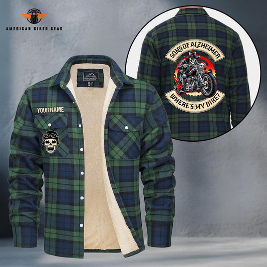 Sons Of Alzheimer Funny Biker Personalized Fleece Flannel Plaid Jacket TP18