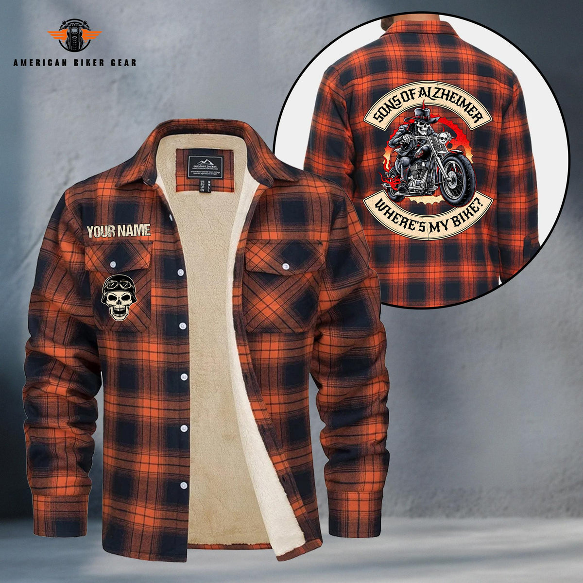 Sons Of Alzheimer Funny Biker Personalized Fleece Flannel Plaid Jacket TP18
