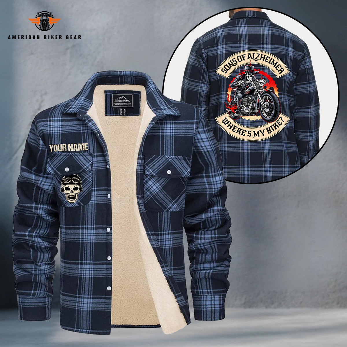 Sons Of Alzheimer Funny Biker Personalized Fleece Flannel Plaid Jacket TP18