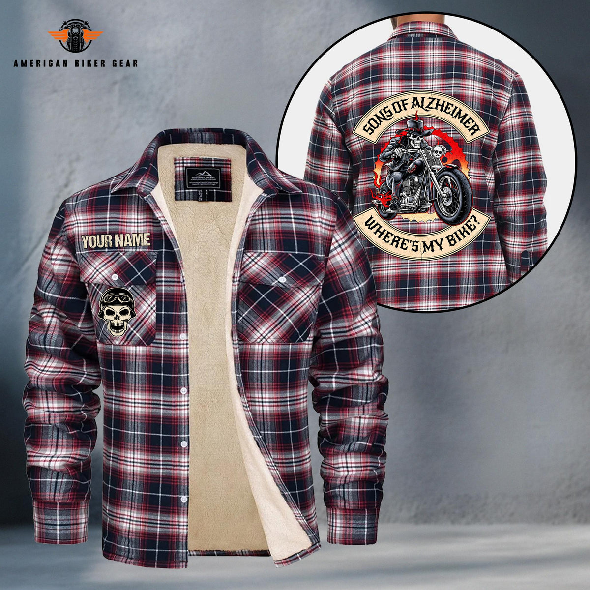 Sons Of Alzheimer Funny Biker Personalized Fleece Flannel Plaid Jacket TP18