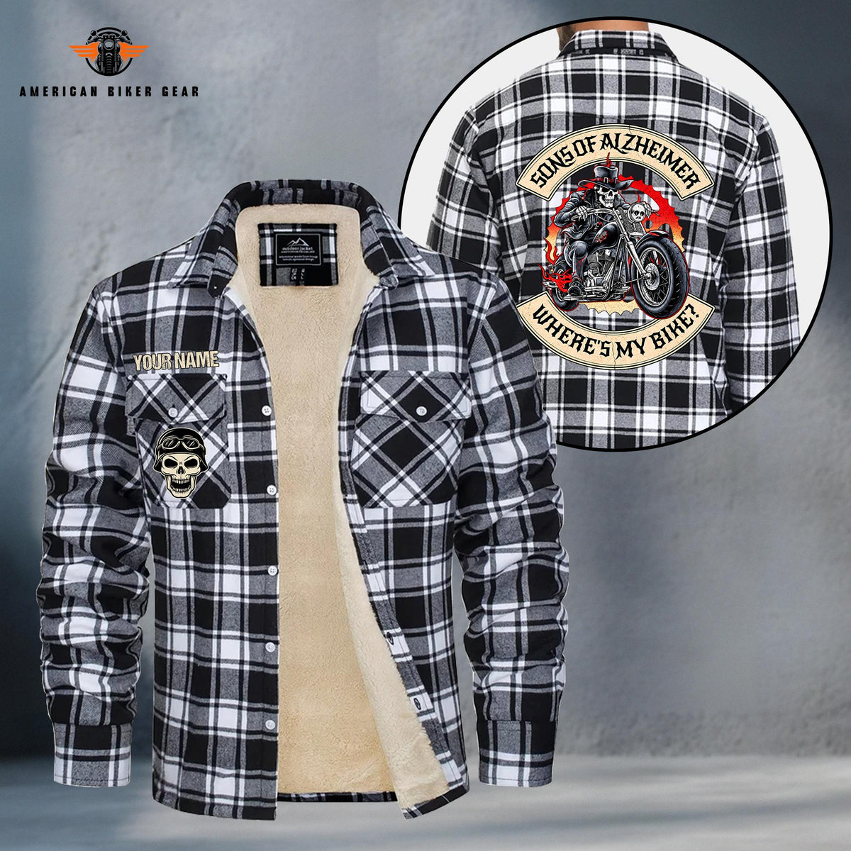Sons Of Alzheimer Funny Biker Personalized Fleece Flannel Plaid Jacket TP18