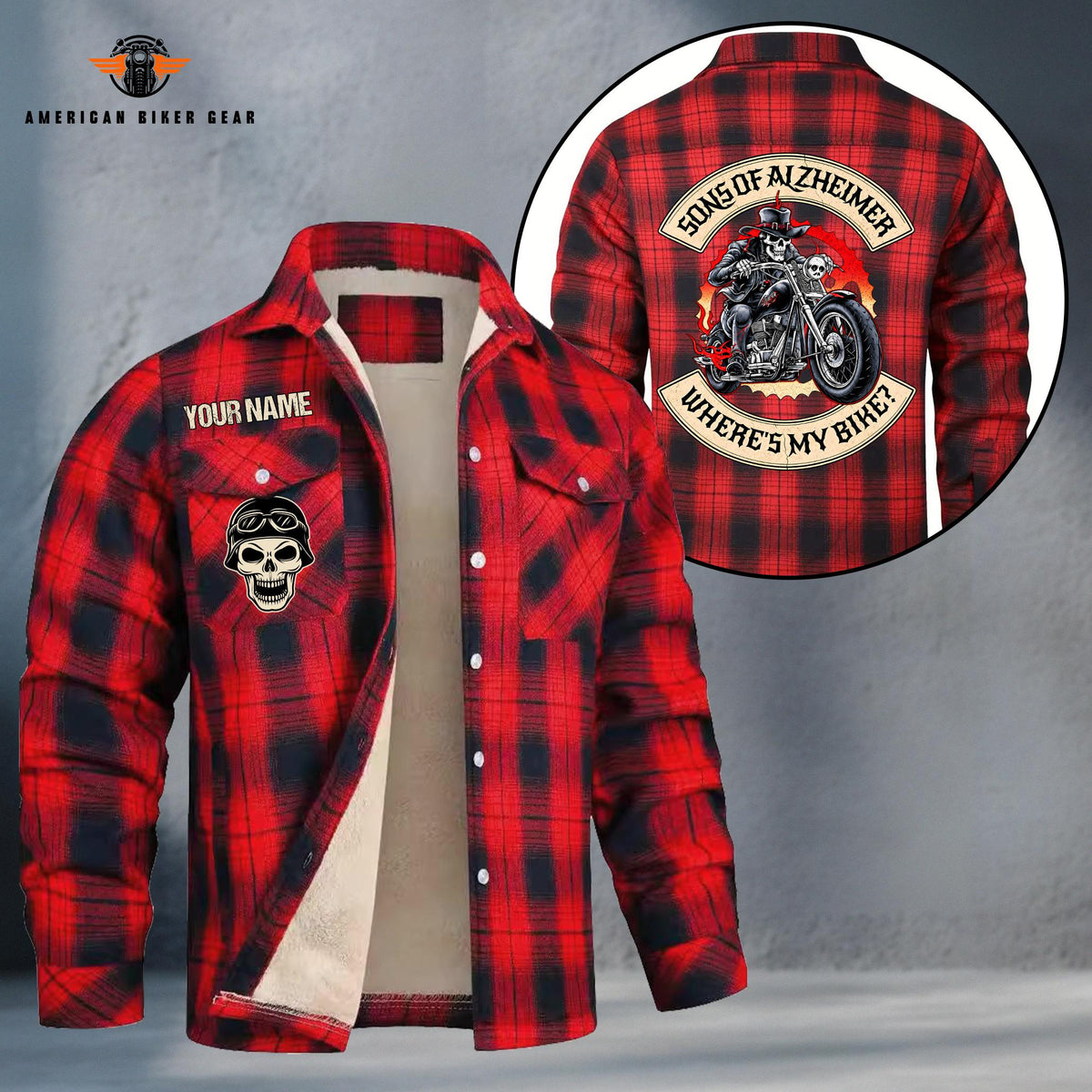 Sons Of Alzheimer Funny Biker Personalized Fleece Flannel Plaid Jacket TP18