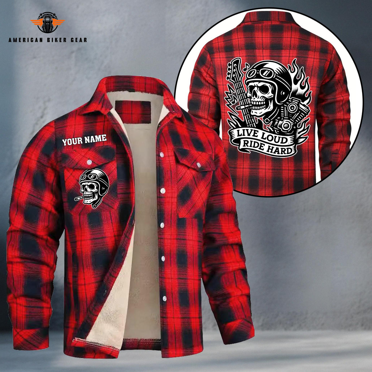 Skeleton Motorcycle Rider Personalized Fleece Flannel Plaid Jacket TP19