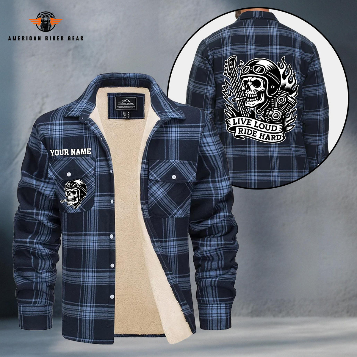 Skeleton Motorcycle Rider Personalized Fleece Flannel Plaid Jacket TP19