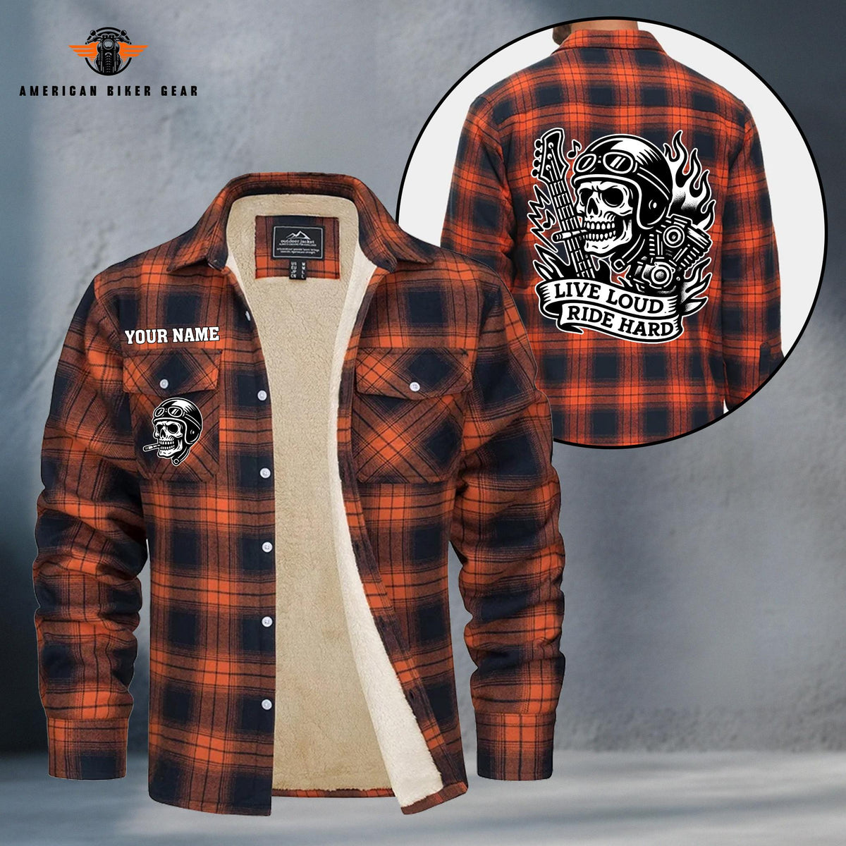 Skeleton Motorcycle Rider Personalized Fleece Flannel Plaid Jacket TP19