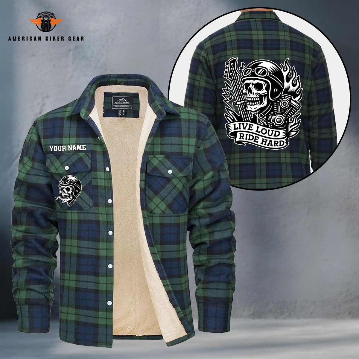 Skeleton Motorcycle Rider Personalized Fleece Flannel Plaid Jacket TP19