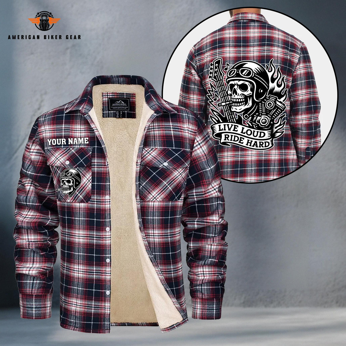 Skeleton Motorcycle Rider Personalized Fleece Flannel Plaid Jacket TP19