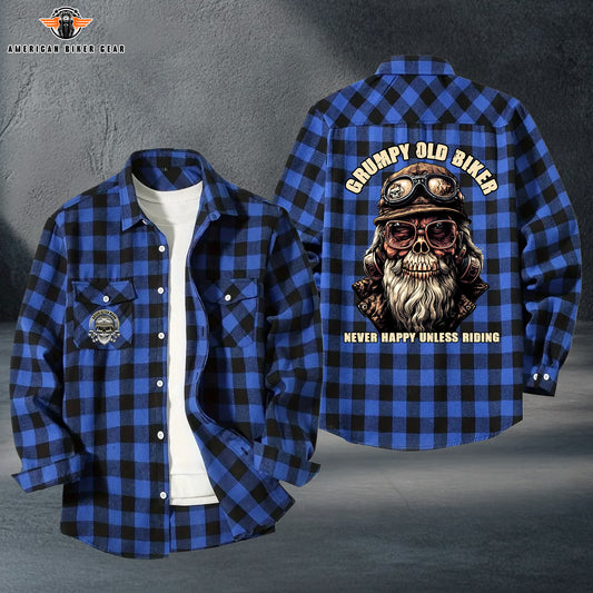 Grumpy Old Biker Personalized Casual Flannel Long Sleeve Shirt TP01