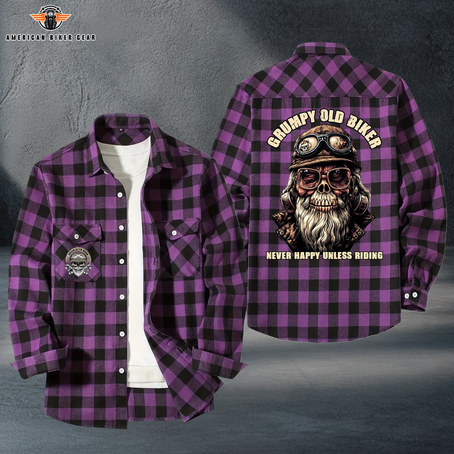 Grumpy Old Biker Personalized Casual Flannel Long Sleeve Shirt TP01