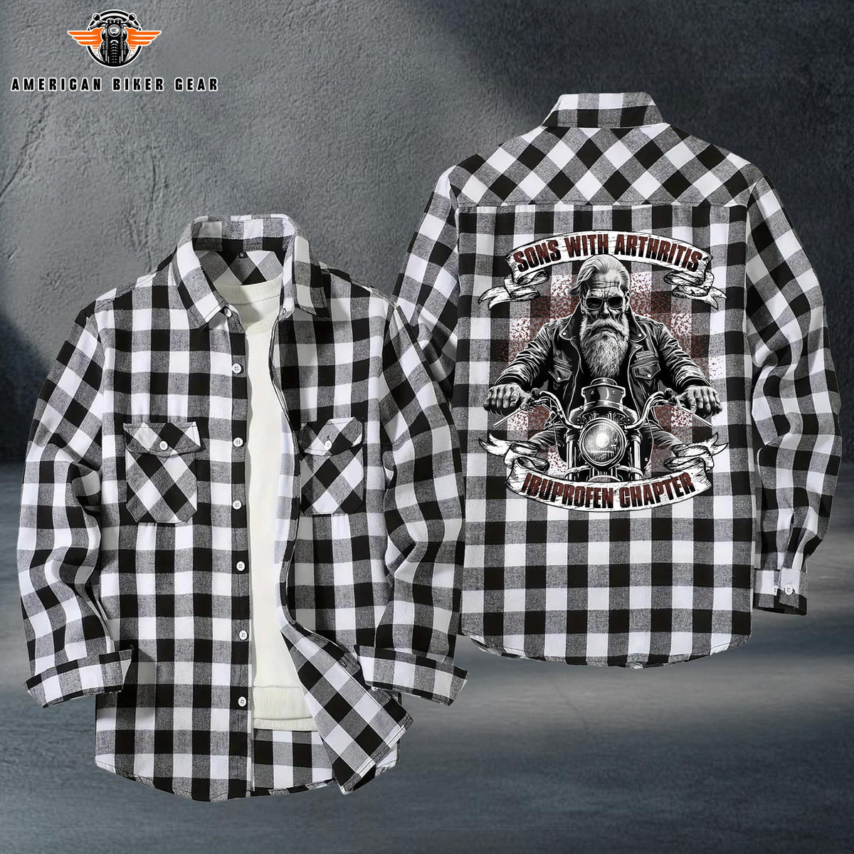 Funny Biker Plaid Casual Flannel Long Sleeve Shirt TP17